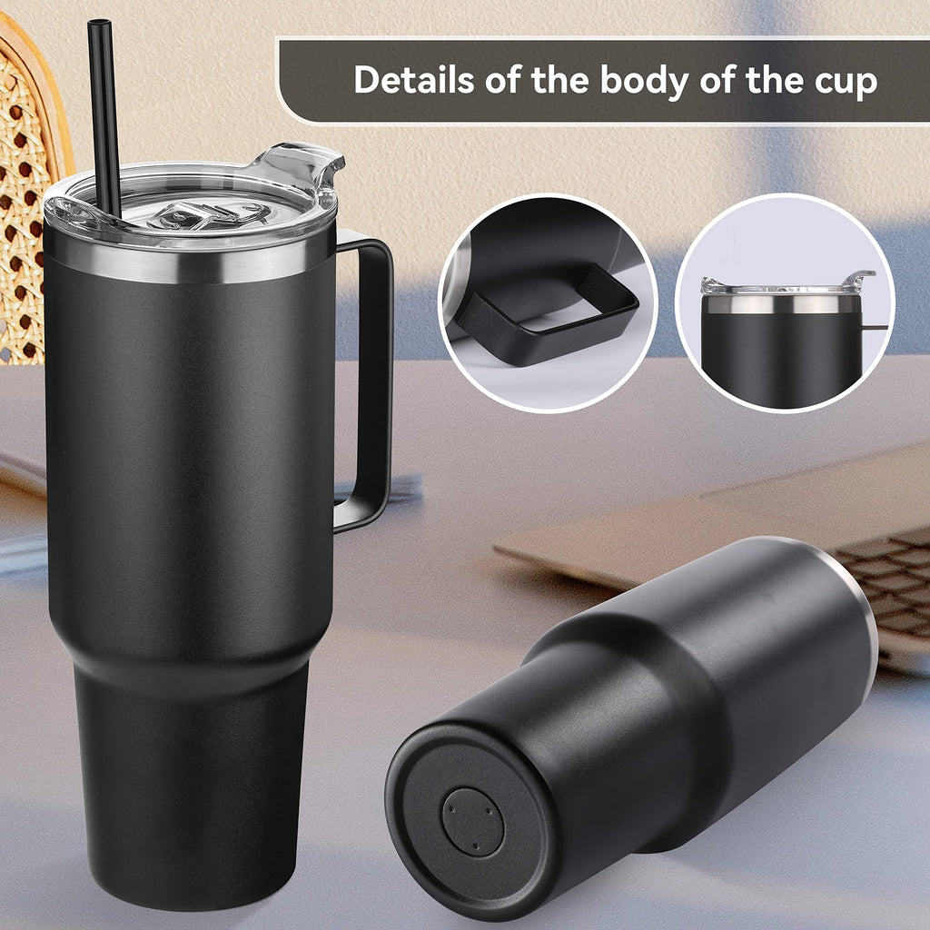 HASLE OUTFITTERS 40 oz Stainless Steel Tumbler with Handle, Vacuum Insulated Tumblers Bulk, Reusable Double Wall Travel Coffee Mug, Durable Powder Coated Water Bottles(Black, 4)