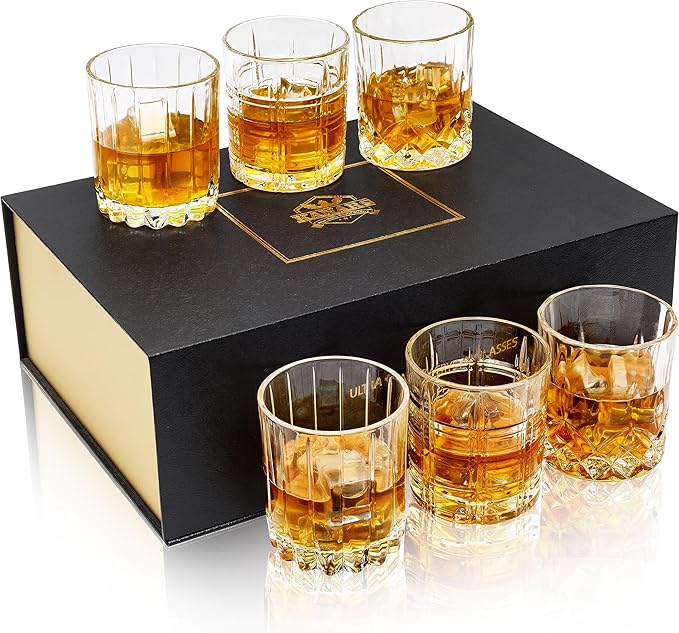 KANARS Old Fashioned Whiskey Glasses 3 Designs Bourbon Glass 10 oz Set