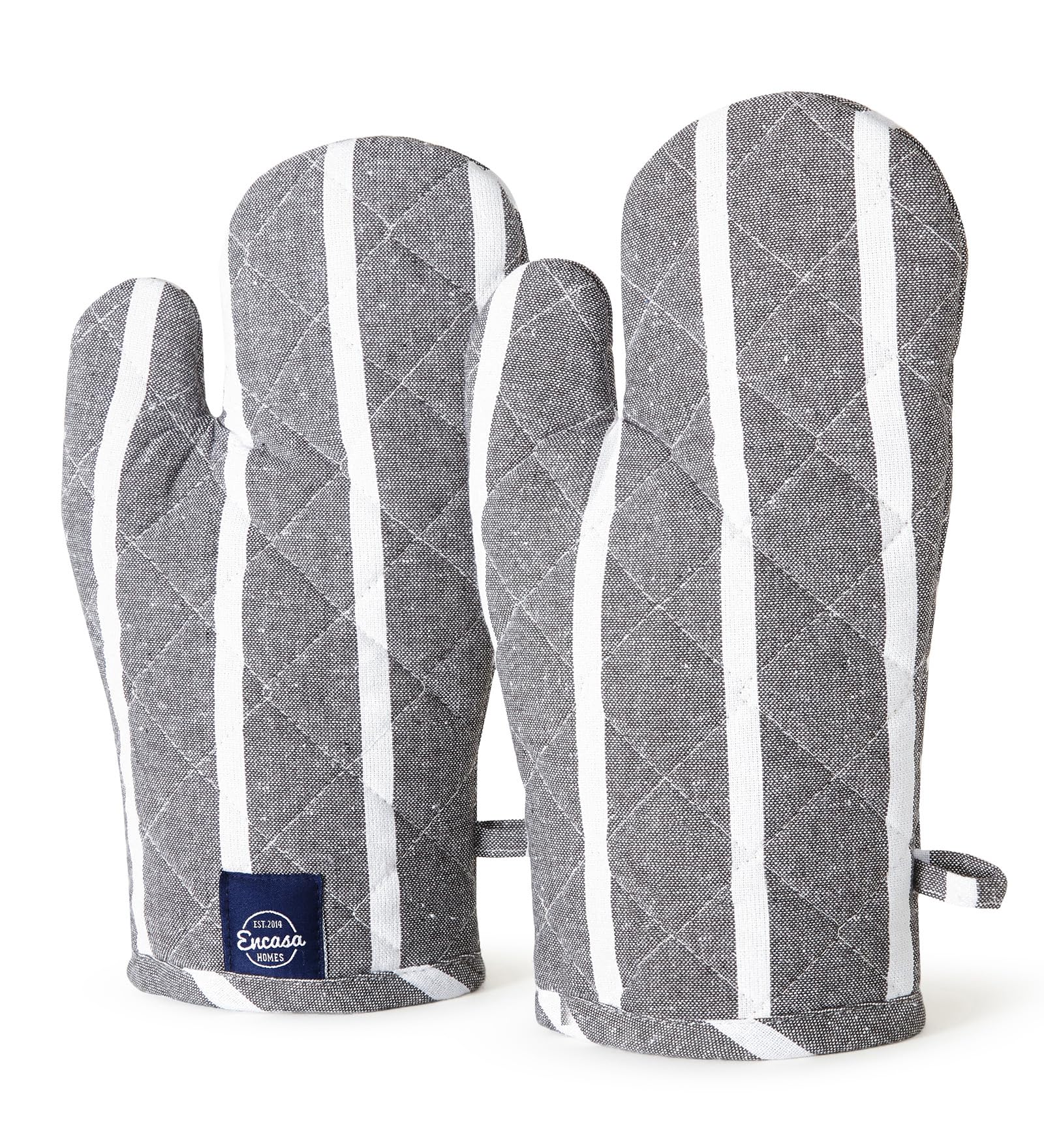 Encasa XO Oven Mitts, Heat Resistant Kitchen Cooking Gloves Roma Grey Stripes