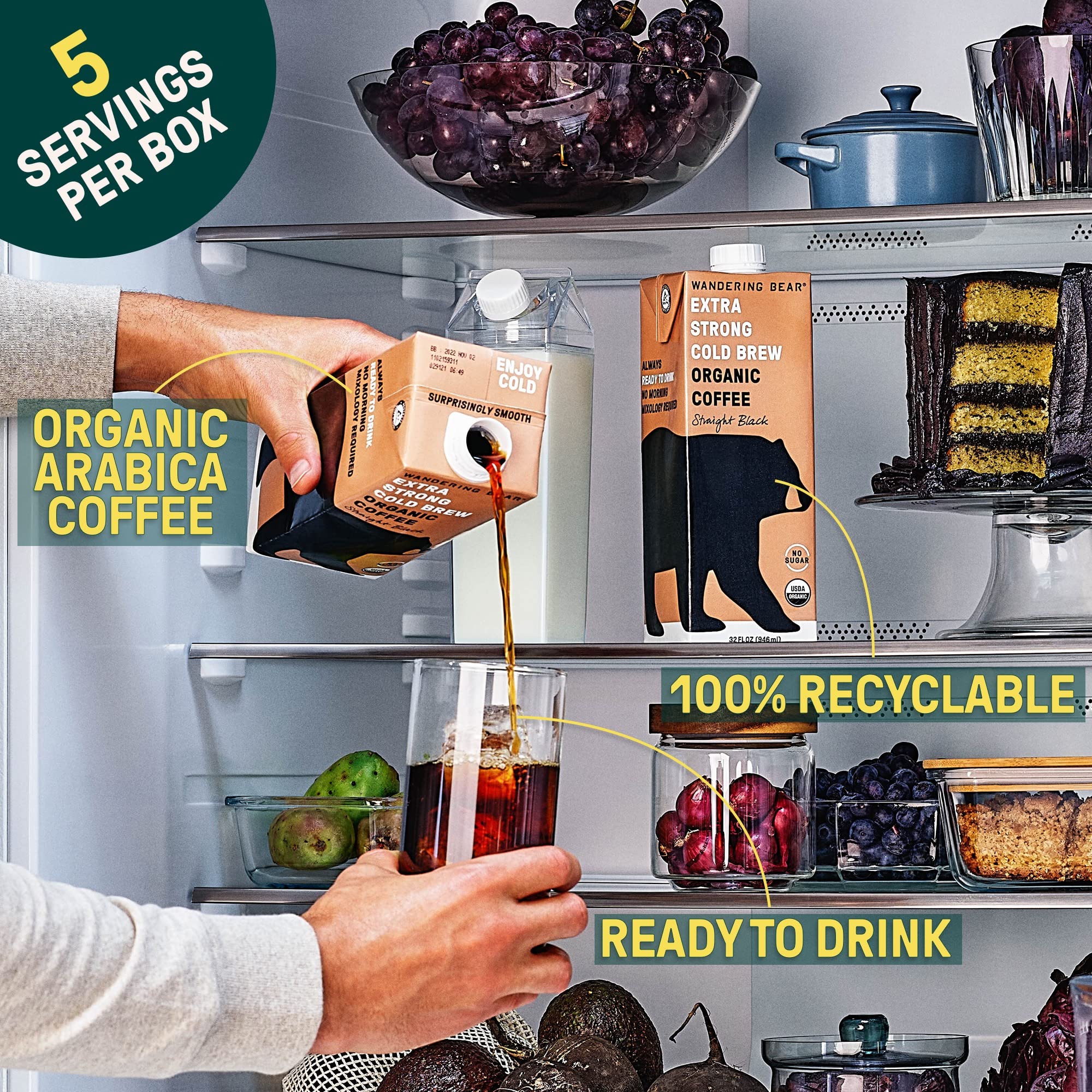 Wandering Bear Extra Strong Organic Cold Brew - Straight Black, 32 oz