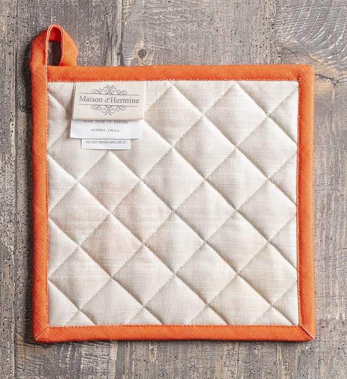 Maison d' Hermine Pot Holders 100% Cotton Heat Resistant Potholders 8" x 8" Hot Pads with Loop BBQ, Cooking, Baking, Grilling, Kitchen, Handling Hot Pans (Pack of 1, Colors of Autumn)