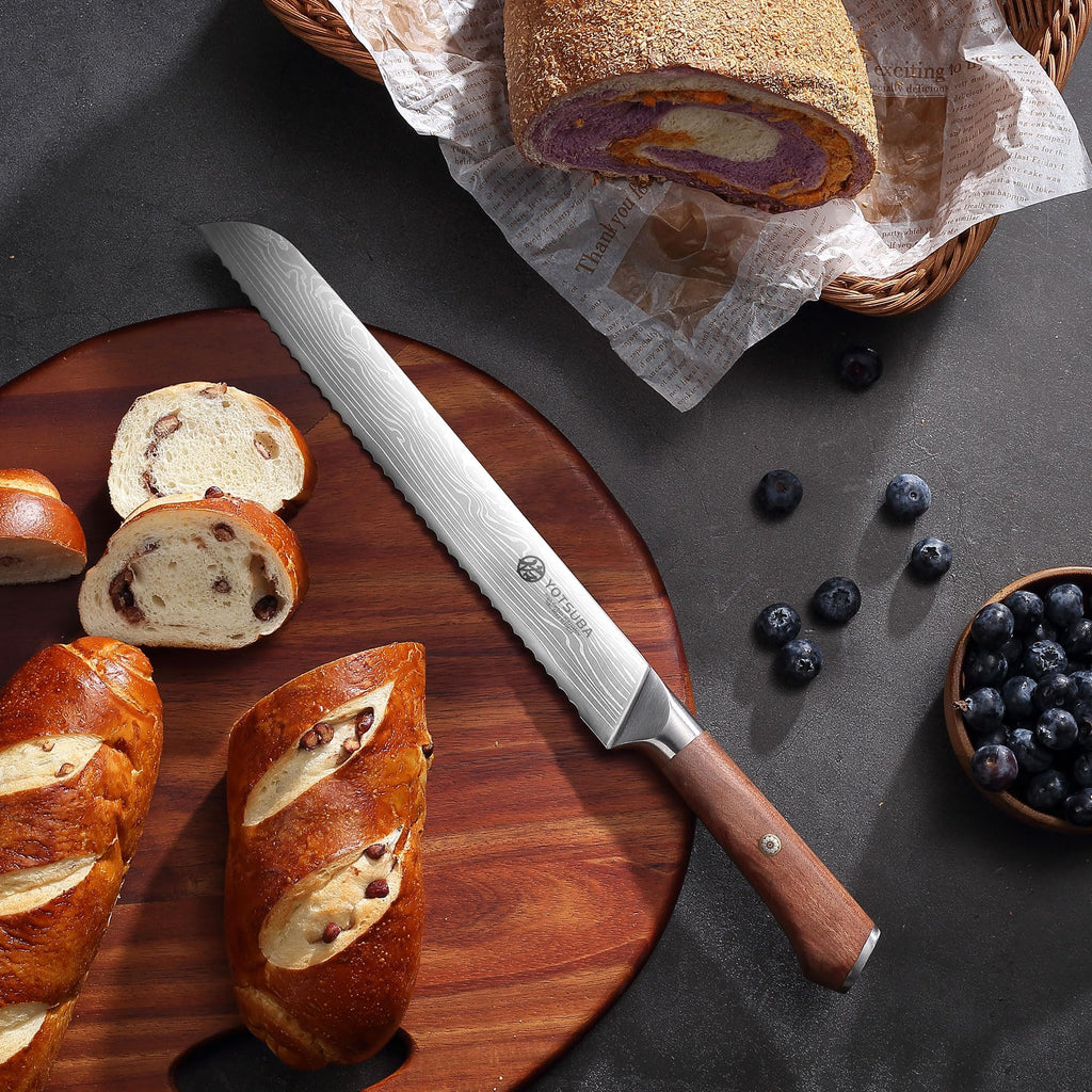 YOTSUBA 10 Inch Japanese Style Premium Natural Rosewood Bread Knife