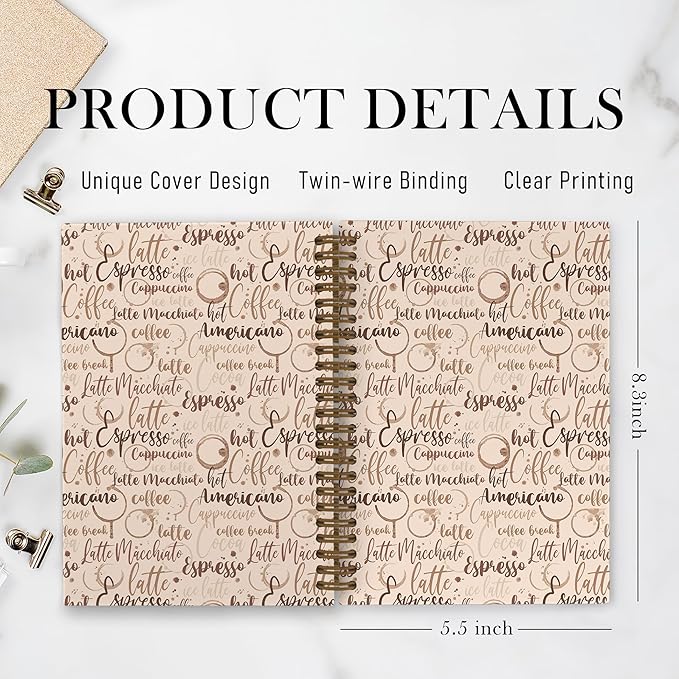Coffee Themed Spiral Notebook, Coffee Gifts for Women, Coffee Tasting Journal Notebook, Coffee Notebooks for School Work, Coffee Lover Office Supplies Gifts for Women Men, 5.5x8.3 Inch