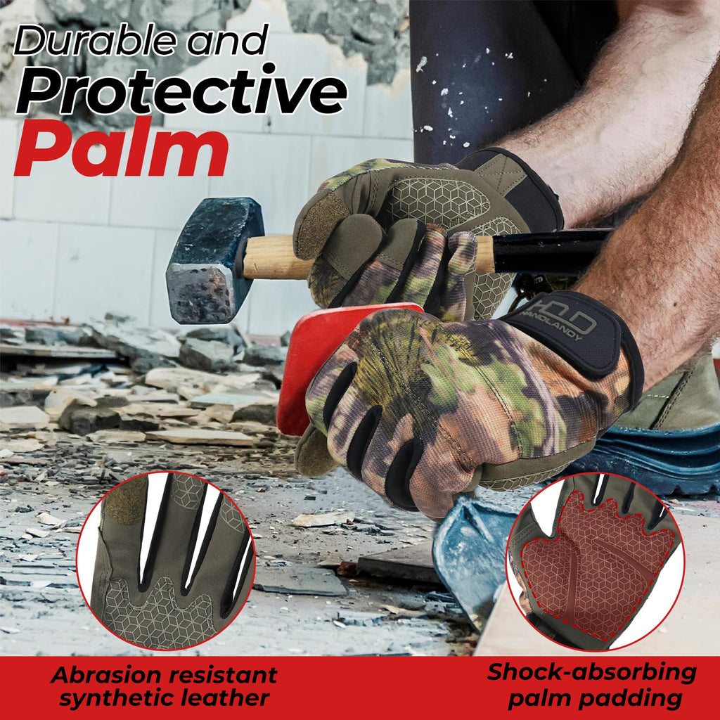 HANDLANDY Work Gloves for Men & Women, Utility Mechanic Gloves Touch Screen with Grip, Flexible Breathable Camo Tactical Gloves for Outdoor Activity (2X-Large, 1 Pair)