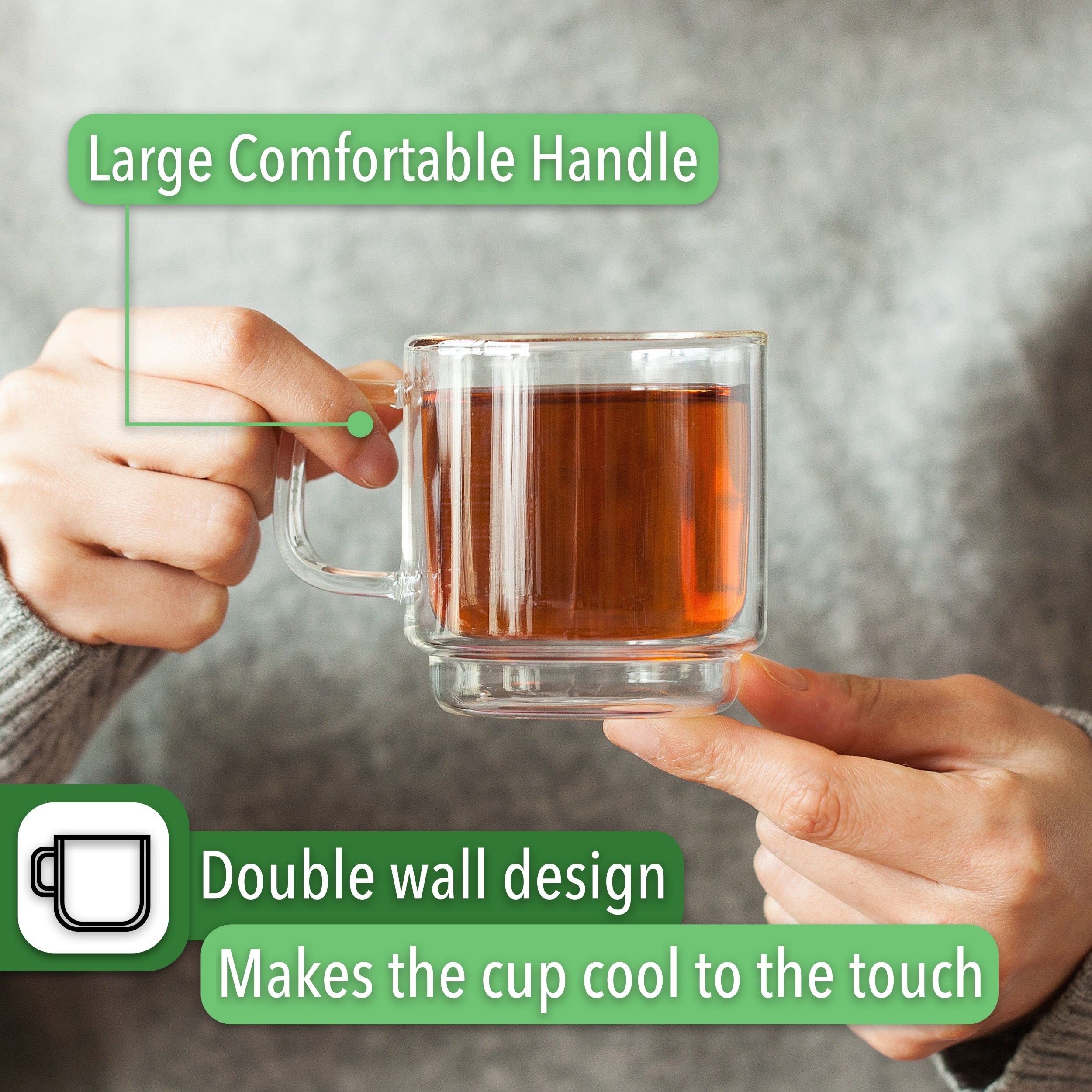 BTaT- Double Walled Stackable Espresso Cups, 5 oz, Set of 4, Clear Coffee Mugs, Double Wall Insulated Espresso Cups, Coffee Mugs for Tea, Lattes, Hot & Cold Beverages