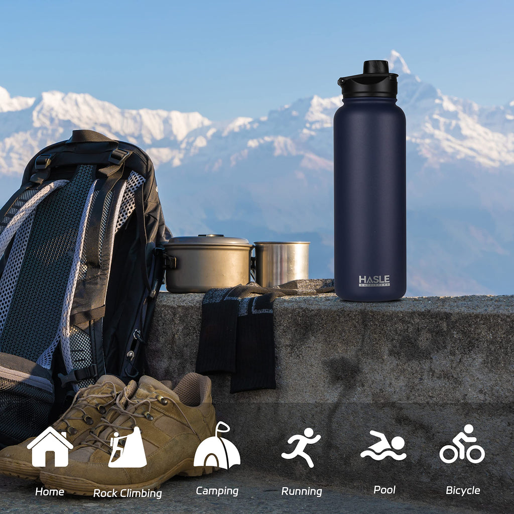 HASLE OUTFITTERS 40oz Stainless Steel Water Bottle, Vacuum Insulated Double Walled Leak Proof Sports Water Bottle with 2 Lids (Straw and Spout Lid) Thermo Mug Keep Cold and Hot(Navy,4）