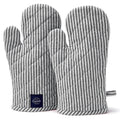 Encasa XO Oven Mitts, Heat Resistant Kitchen Cooking Gloves Ticking Black