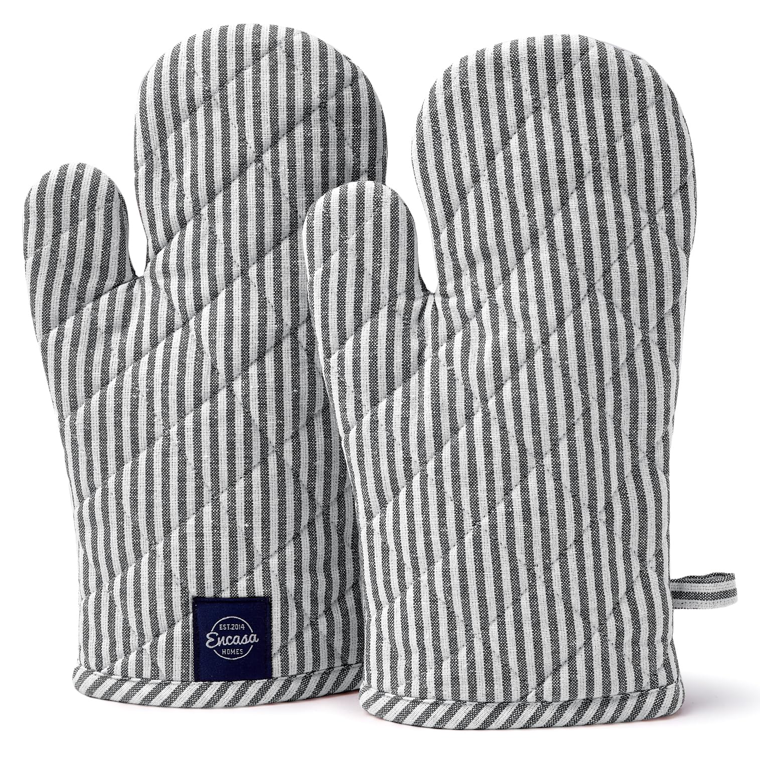 Encasa XO Oven Mitts, Heat Resistant Kitchen Cooking Gloves Ticking Black