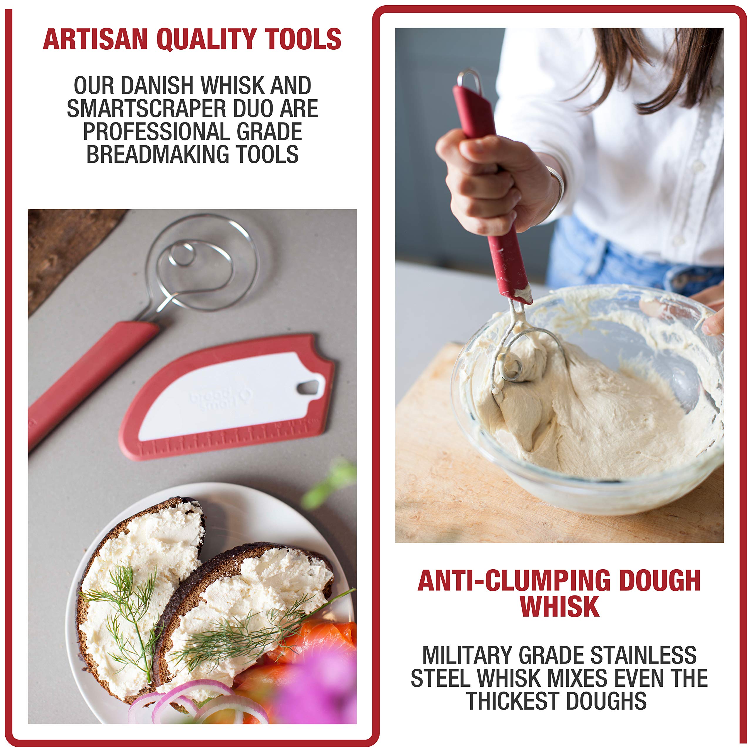 Breadsmart Artisan Bread Whisk and Bench Scraper Duo - Essential Dough Mixer Tools - Sourdough Bread Baking Supplies