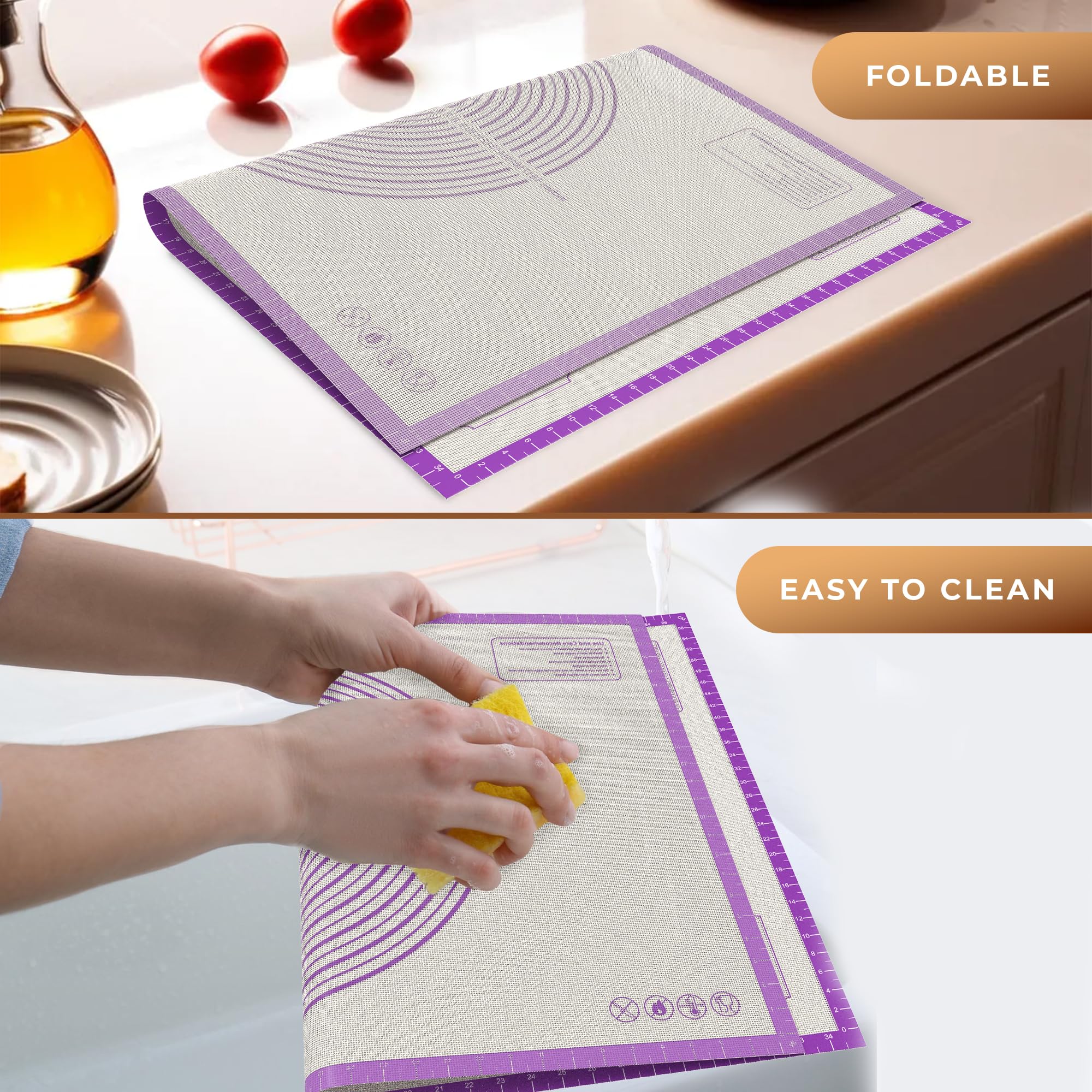 28 * 20 inches purple, non-slip silicone baking sheets - baking mat with 0.7mm thickness - non-stick pastry & cookie mat for kitchen counter for rolling out dough with measurements.