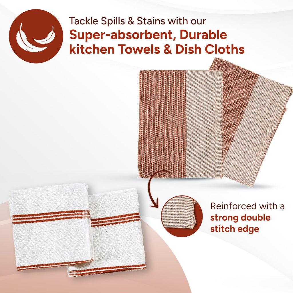 Casa Platino Potholders for Kitchens, 8-Piece – 500°F Heat Resistant Oven Mitts and Pot Holders, Mini Oven Mitt with Silicone Grip, 2 Kitchen Towels & 2 Dish Cloths – Durable & Non-Slip – Canyon Rose