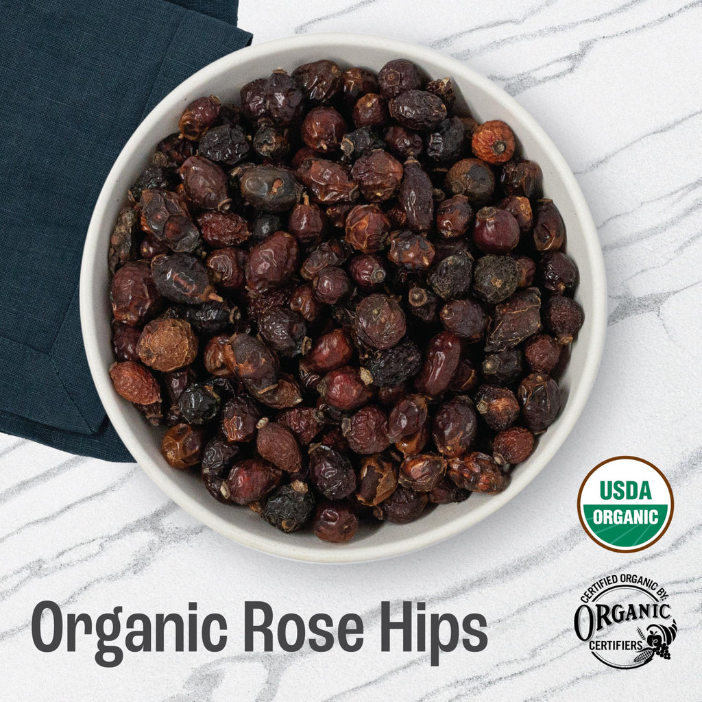 J MAC BOTANICALS Organic Rose Hips (1 lb Bag) Whole, natural dried rose hips for herbal tea, rosehips, rosehip tea, packaged in the USA