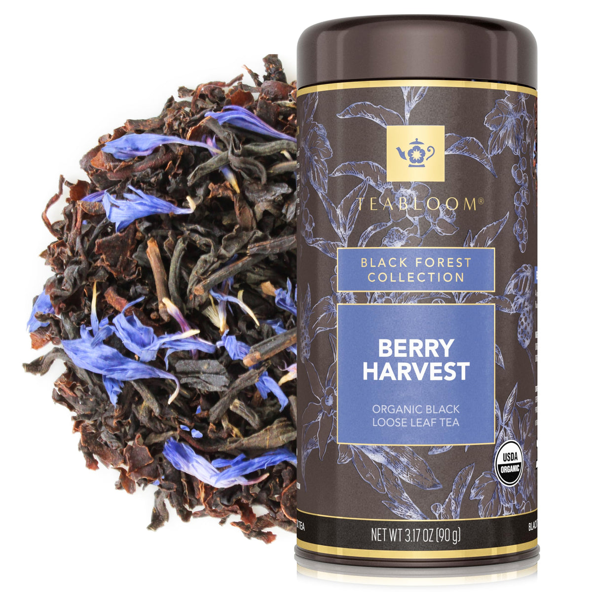 Teabloom Organic Black Tea, Vanilla Orchid Garden Loose Leaf Tea, USDA Certified Organic and Kosher Certified, 2.80 Ounce Canister Makes 35-50 Cups