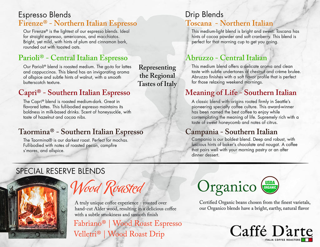 Caffe D'arte Fabriano Wood Roast Reserve Whole Bean Espresso, 12 oz