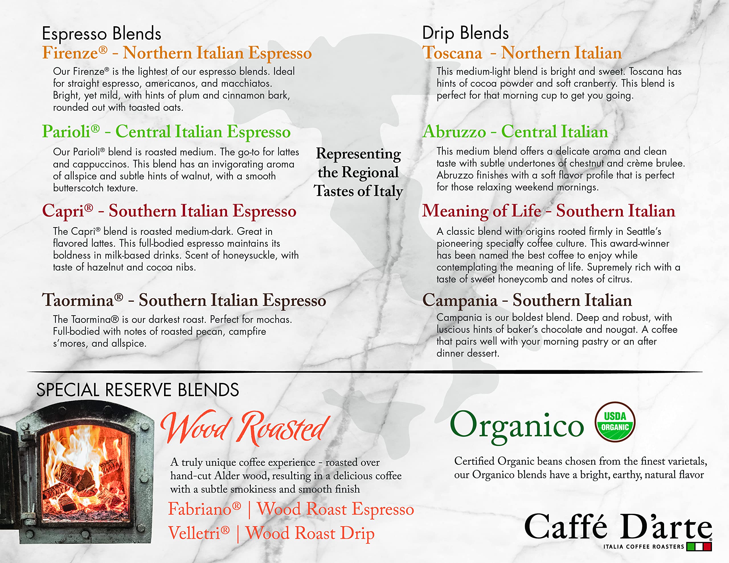 Caffe D'arte Fabriano Wood Roast Reserve Whole Bean Espresso, 12 oz