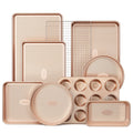 HONGBAKE 22-Piece Baking Pans Set Nonstick, Stackable Non Toxic Bakeware Sets with Diamond Texture, Oven Pan Set for Cooking, Includes Cookie Sheet with Rack, Cake Pan, Roasting Pan, Muffin Tin, Pink