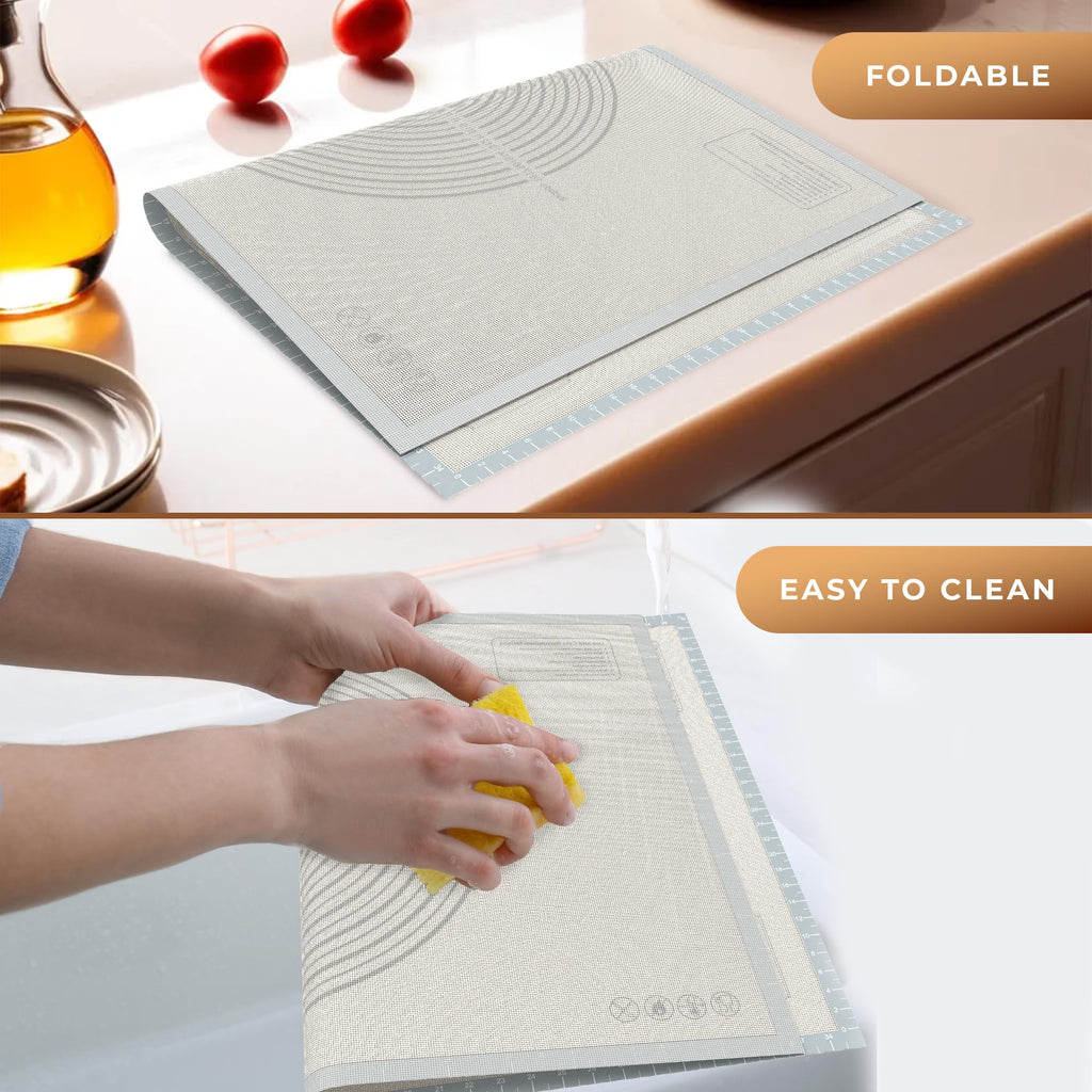 26 * 16 inches White grey, Non-Slip Silicone Baking Sheets - Baking Mat with 0.7mm Thickness - Non-Stick Pastry & Cookie Mat for Kitchen Counter for Rolling Out Dough with Measurements.