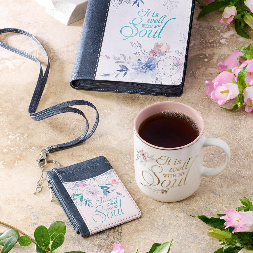Christian Art Gifts Floral Pink Ceramic Coffee Mug – 14 oz. Lead and Cadmium-free, Non-toxic Inspirational Scripture Coffee and Tea Mug for Women with Worship Song and Hymn: It is Well with My Soul