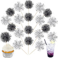 40 PCS Foil Firework Cupcake Toppers Sparkle Tinsel Cupcakae Picks Foil Firework Party Decorations Cocktail Fruit Toothpick for Fireworks Theme Birthday Wedding Graduation Party Decor Black Silver