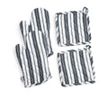 Oven Mitts & Potholder Set - Durable Heat Resistant Gloves - Thick Mittens for Kitchen - Suitable for Cooking, Baking, Grilling - BBQ- 2 Oven Mitts & 2 Potholders - Black Stripes - Casa De Lan