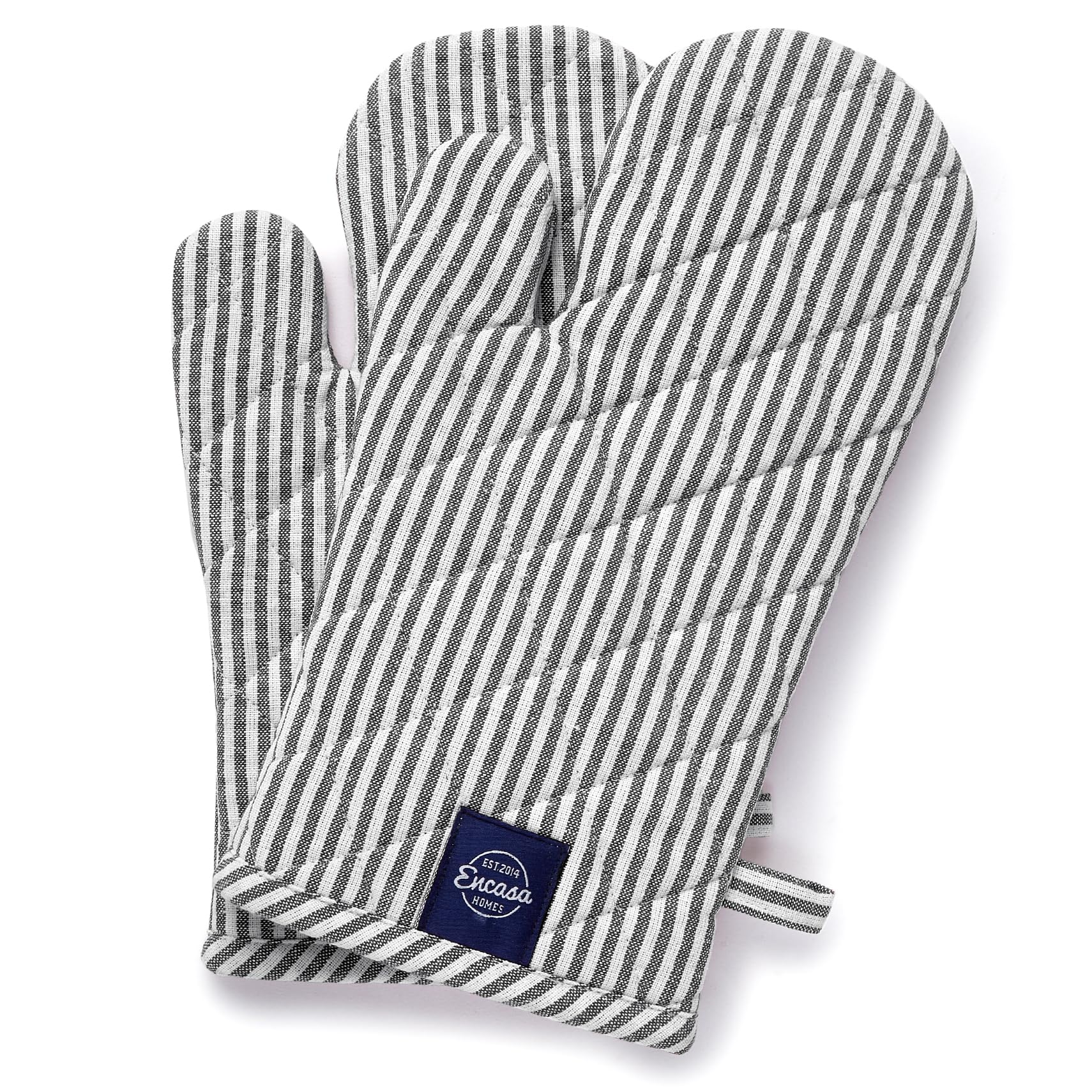 Encasa XO Oven Mitts, Heat Resistant Kitchen Cooking Gloves Ticking Black