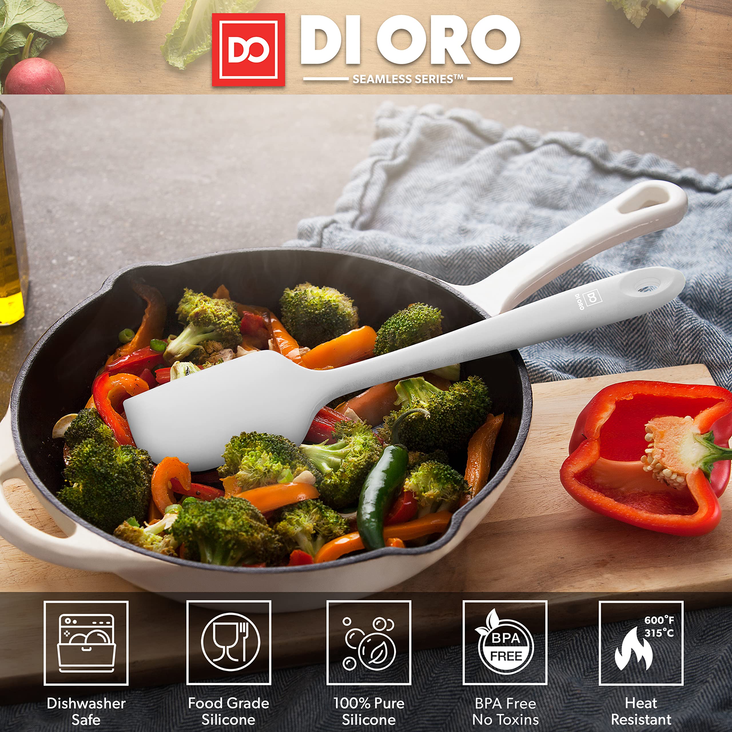 DI ORO Silicone Spatula - 600°F Heat-Resistant Rubber Kitchen Spatula for Baking, Scraping, & Mixing - BPA Free Nonstick Cookware Safe Flexible Utensil for Cooking - Seamless & Dishwasher Safe (Stone)