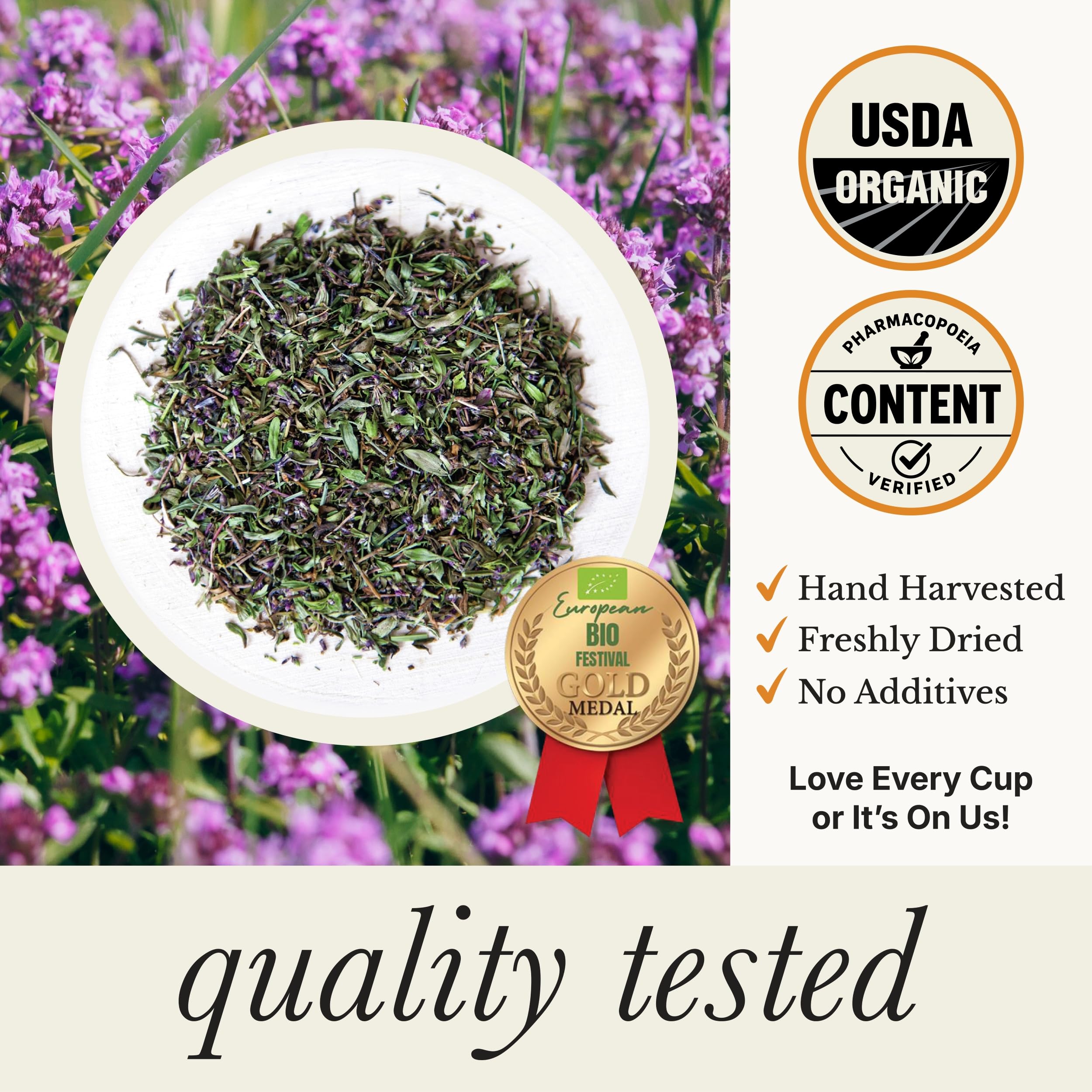 Wild Bliss Organic Wild Breckland Thyme Tea - Caffeine Free Loose Leaf Herbal Tea - Respiratory and Digestion Support - 7.05 Oz - 100 Servings