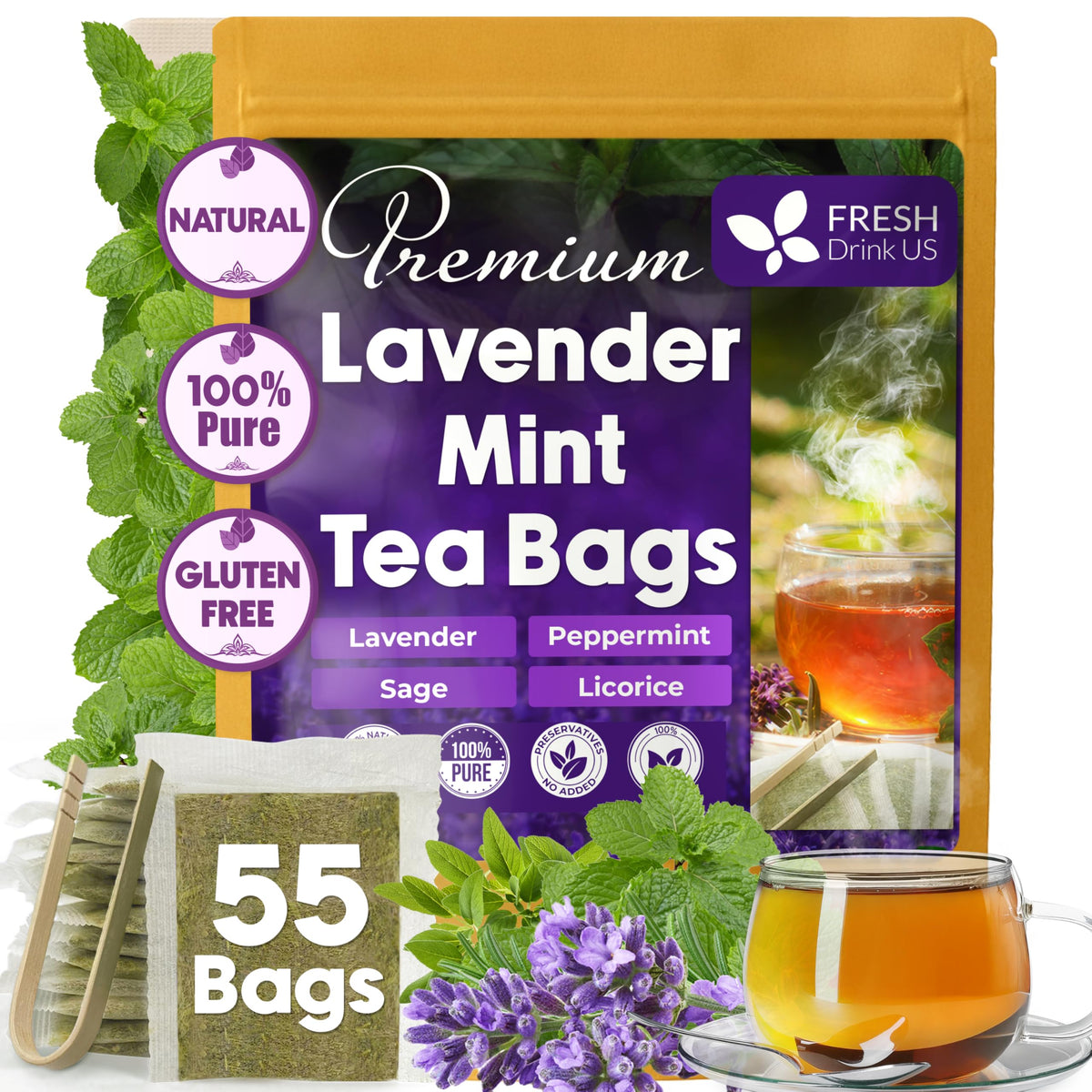 FreshDrinkUS, Premium 75 Papaya Leaf Tea Bags, 100% Natural & Pure from Papaya Leaves. Loose Leaf Herbal Tea. Made with Natural Material Tea Bags. No Sugar, No Caffeine, No Gluten, Vegan.