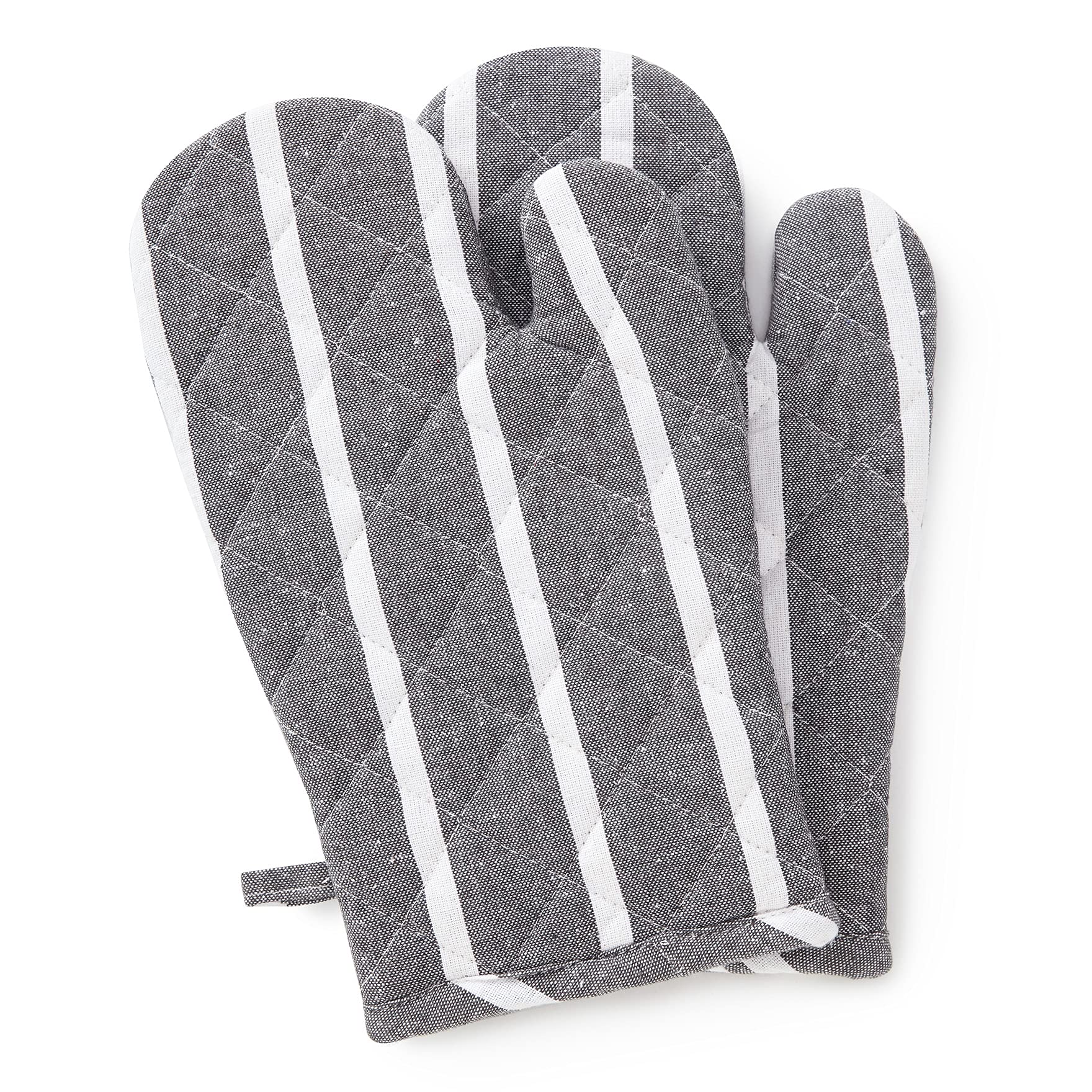 Encasa XO Oven Mitts, Heat Resistant Kitchen Cooking Gloves Roma Grey Stripes