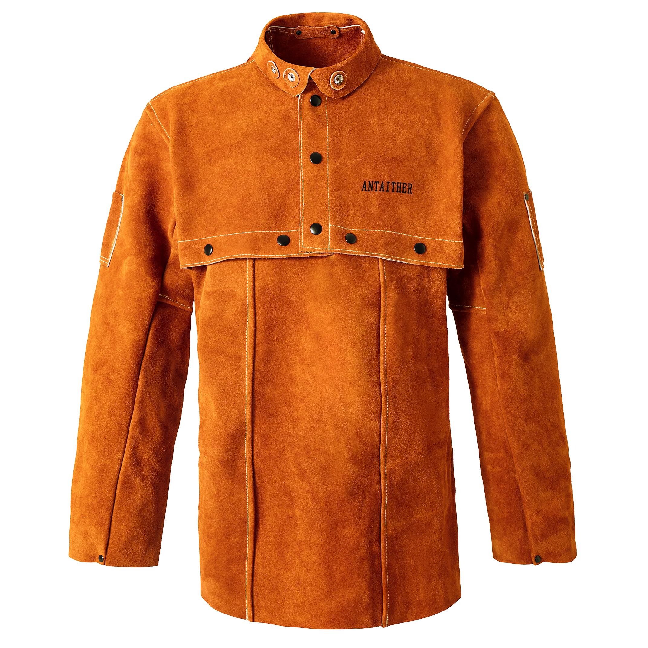 ANTAITHER Leather Welding Cape Sleeve with Apron, Welder Jacket Brown 2X