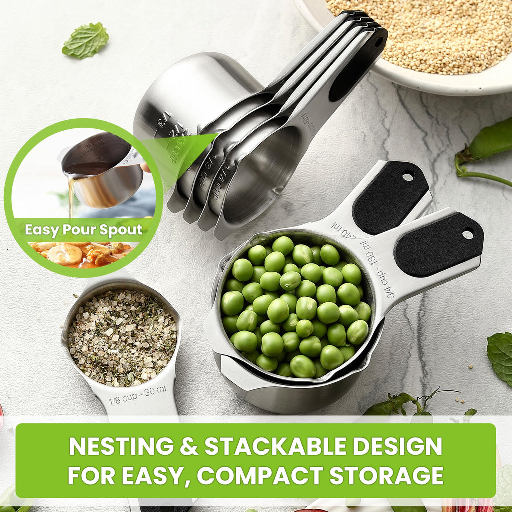 Spring Chef Magnetic Measuring Cups & Spoons Set (Patent Pending), Strong N45 Magnets, Heavy Duty Stainless Steel Fits in Spice Jars for Baking & Cooking, BPA Free, Round Set of 15 with Leveler, Black