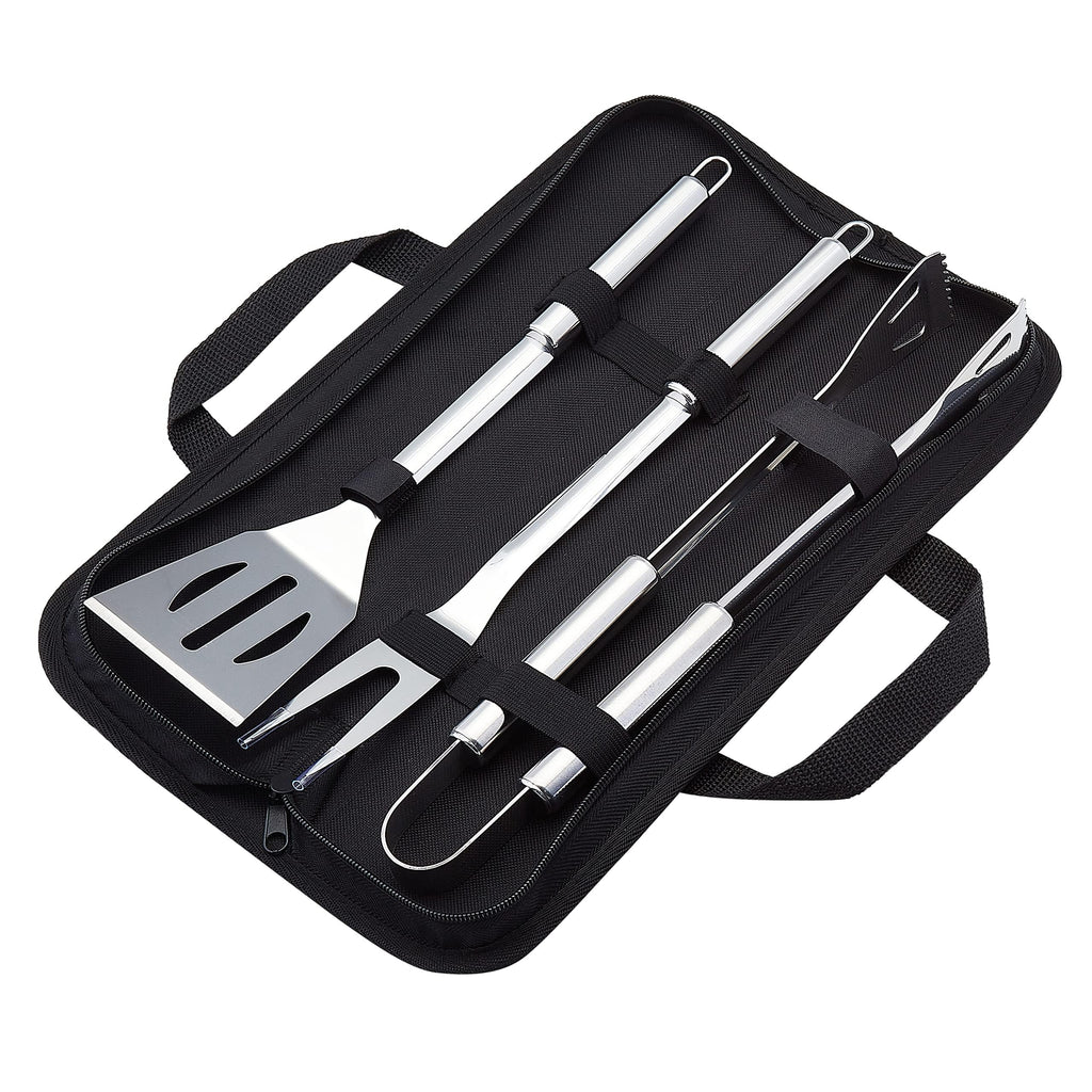 4-Piece Stainless Steel BBQ Grilling Tool Set with Carry Bag, Rust-Resistant, Dishwasher Safe