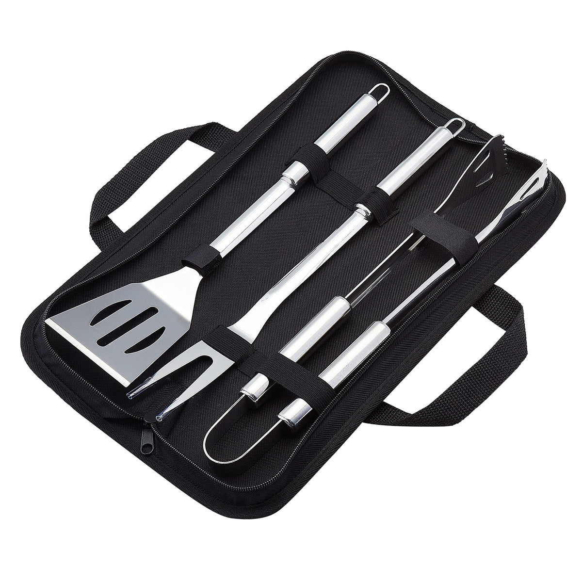 4-Piece Stainless Steel BBQ Grilling Tool Set with Carry Bag, Rust-Resistant, Dishwasher Safe