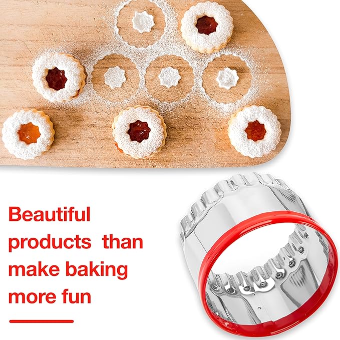Large Biscuit Cutter 5", Fluted Round Cookie Cutter for Baking, Scalloped Cookie Cutter, Scone Cutter, Coated with Soft PVC for Protection