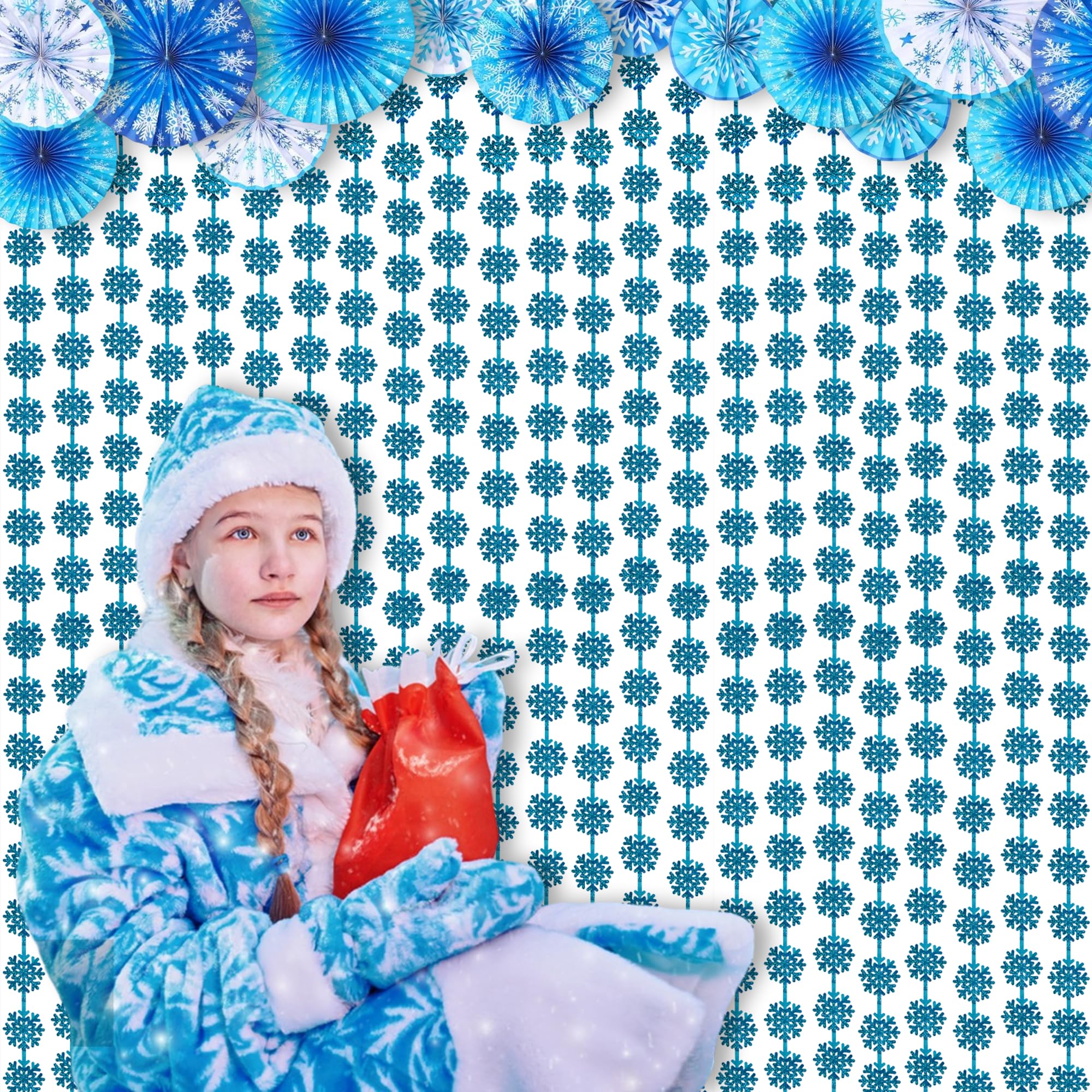 BRAVESHINE Blue Hanging Foil Fringe Snow Flakes Party Snowflake Backdrop