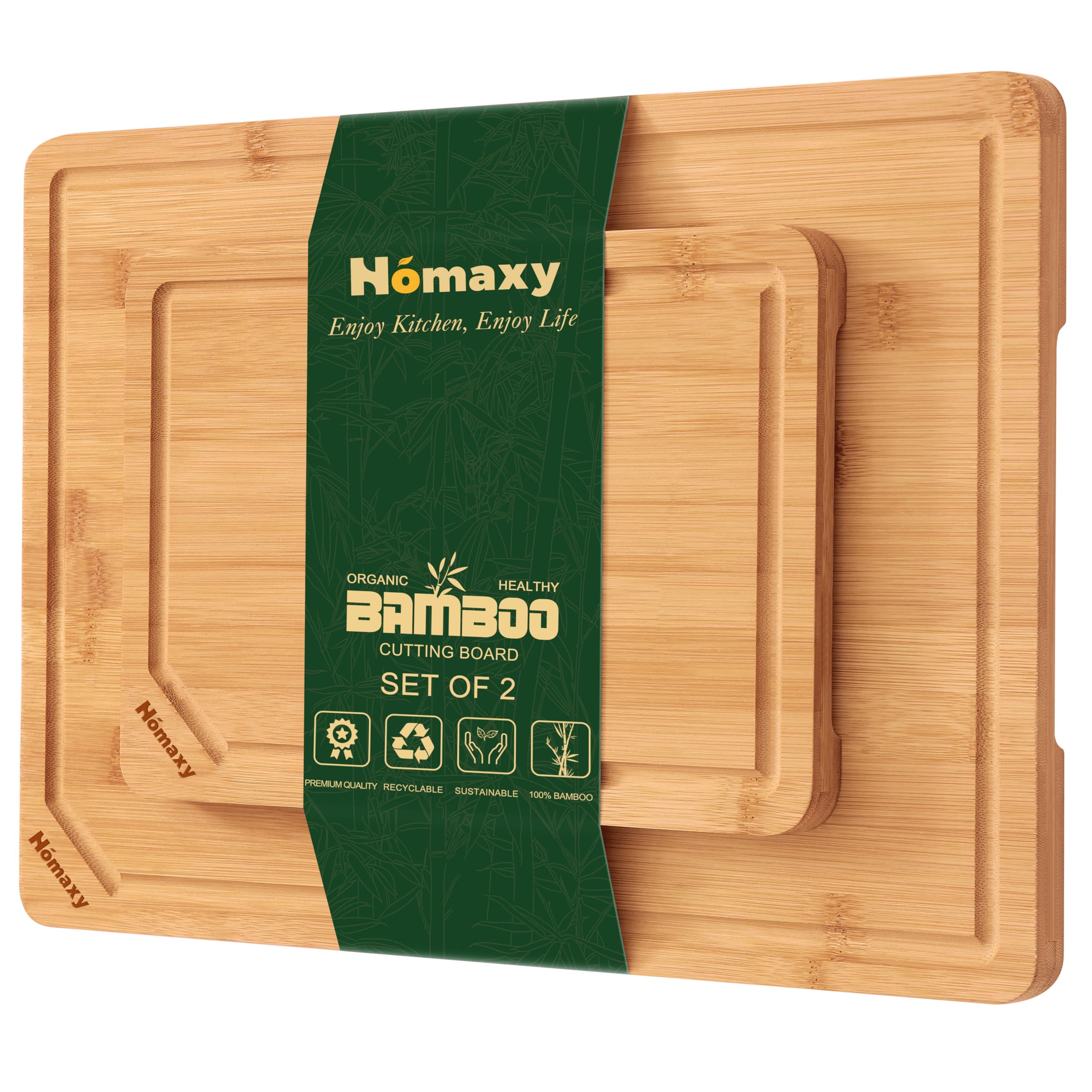 Homaxy Organic Bamboo Cutting Boards Set for Kitchen Set of 2