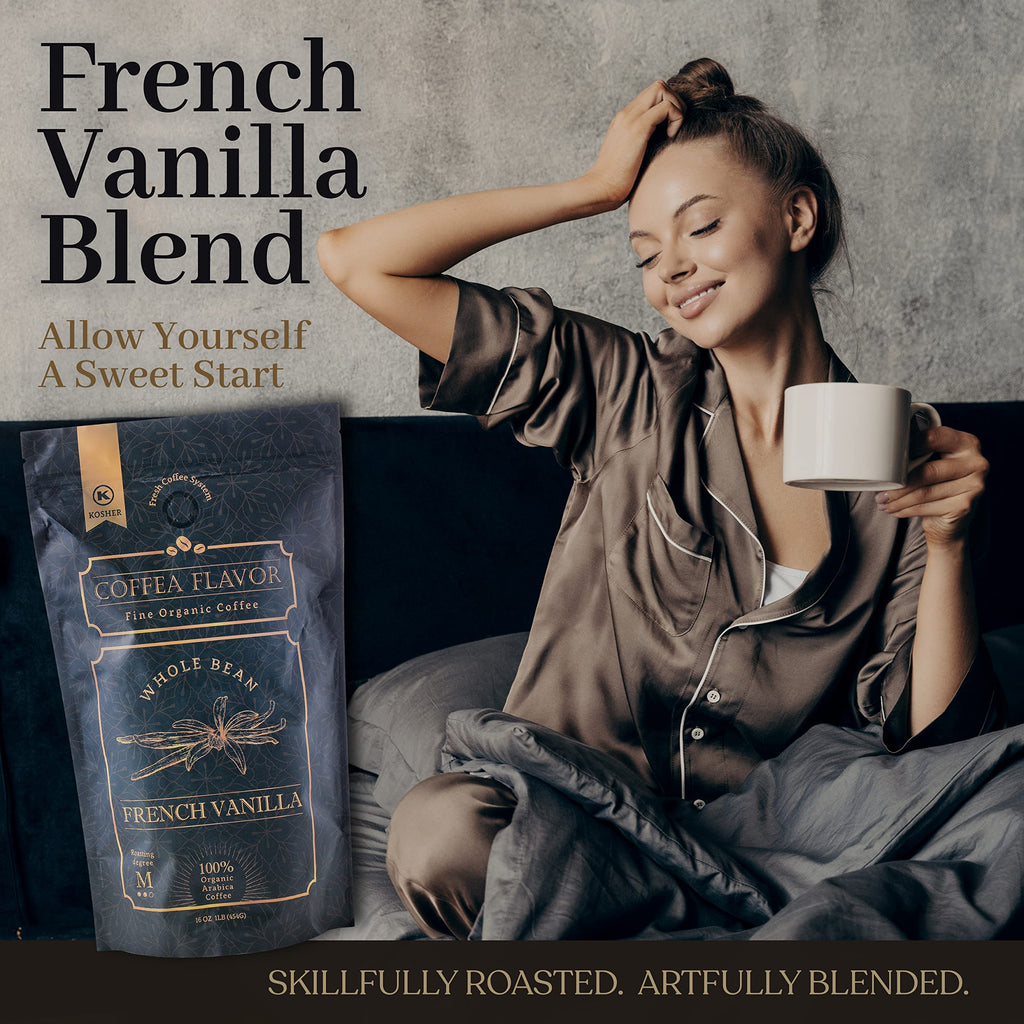Organic Whole Bean Coffee Medium Roast (16oz) - French Vanilla Flavored