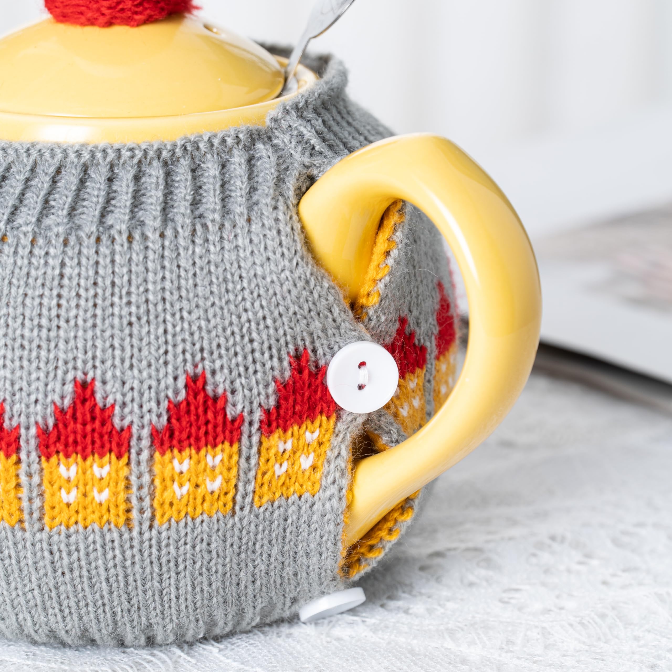 LONGDON HOMEONE Tea Cozy Suitable for a 600ml,20oz Tea Pot,Teapot Warmer -100% Acrylic Fibers Filling,Two Piece (Grey House)