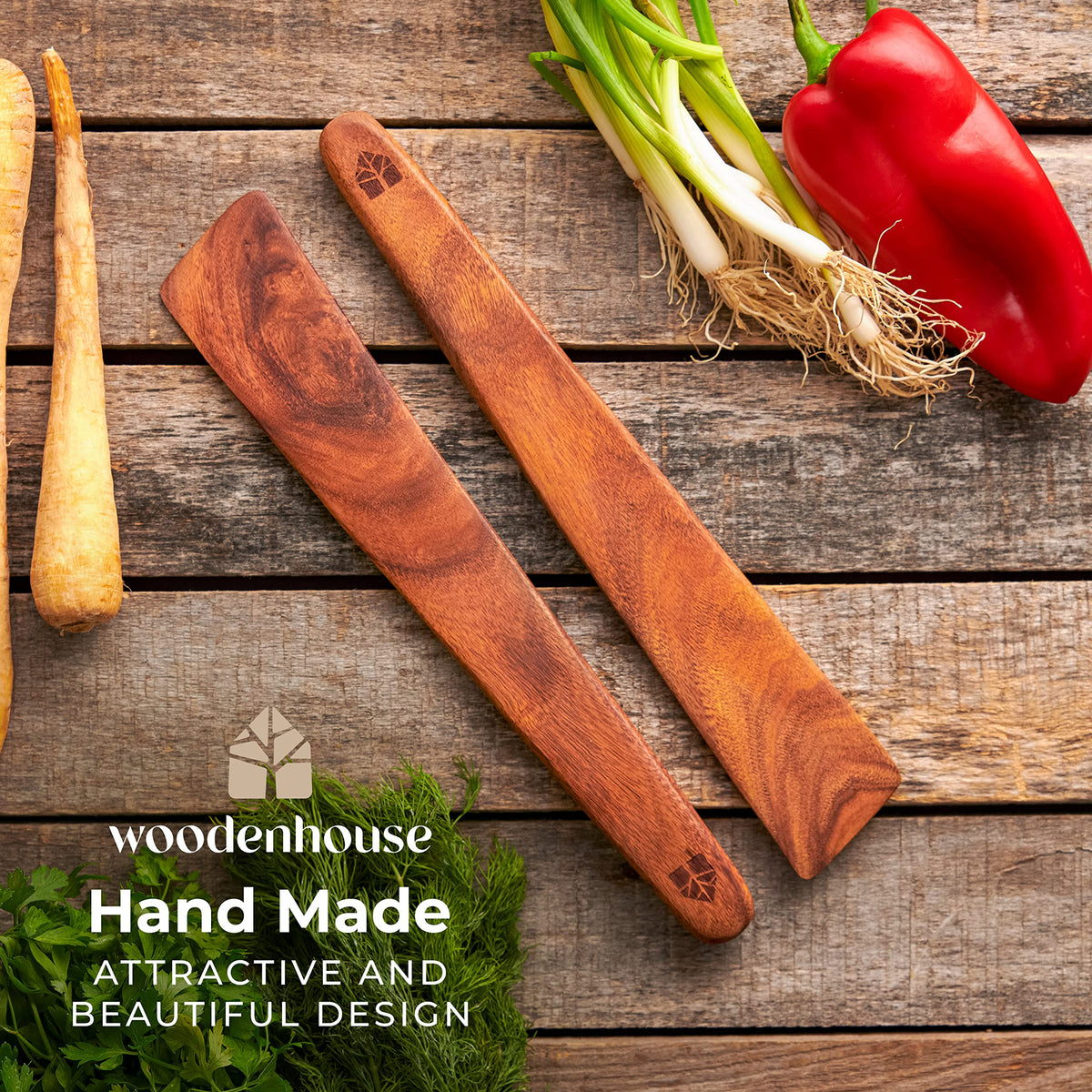 Wooden Spatula for Cooking, Flat Teak 12" Turner, Sturdy & Easy to Clean