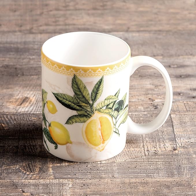 Maison d' Hermine Coffee Mug with Handles Fine Bone China Mugs Pack of One Tea Cups for Hot Beverages Cappuccino Latte Home Restaurant Office Perfect for Gift (Limoncello - Combava, 15 Ounce)