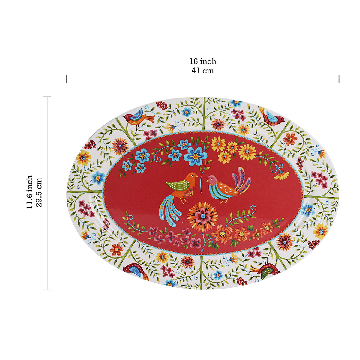Bico Autumn Birds 16 plus 14 inch Oval Platters Set, Set of 2, Microwave and Dishwasher Safe, for Serving Fish, Chicken, Turkey
