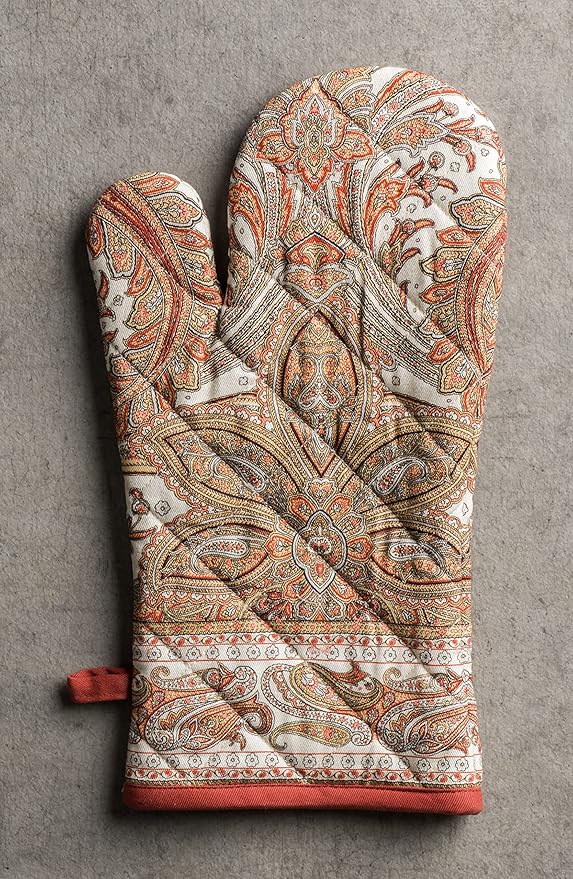 Maison d' Hermine Oven Gloves 100% Cotton Oven Mitt 7" x 13" with Loop Heat Resistant, BBQ, Cooking Gloves, Baking, Grilling, Kitchen, Handling Hot Pans (Pack of 1, Kashmir Paisley)