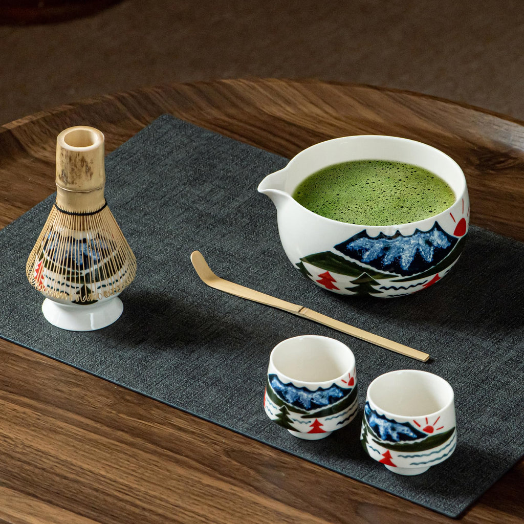 Matcha Whisk Set with Spout, Bowl & Holder, Cute Ceramic Japanese Teacups