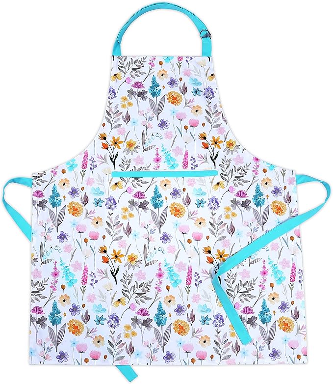 AMOUR INFINI Cotton Solid Aprons for Women with Pocket, Adjustable Strap and Waist Ties Washed Chef Aprons for Cooking, Baking and Gardening (27.5x33 Inches - Green)