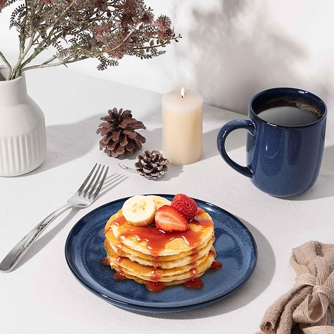 Herogo 6-Piece Stoneware Small Dinner Plates Set, 7.9" Ceramic Round Dessert Plate Set, Double Reactive Glaze Large Dinnerware Plates for Kitchen, Microwave, Oven and Dishwasher Safe, Starry Blue