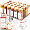 EDELHAUS Glass Spice Jars with Label, 24x Bamboo Wooden Lids - White Labels