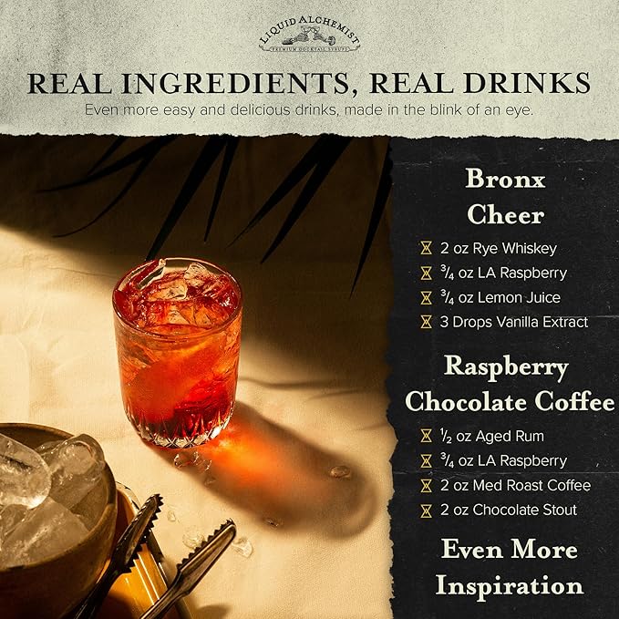 Liquid Alchemist Raspberry Syrup for Drinks - Real Ingredients Make our Raspberry Puree for Drinks the Perfect Drink Mixer - Our Cocktail Syrup is Non-GMO & Vegan (25 oz)
