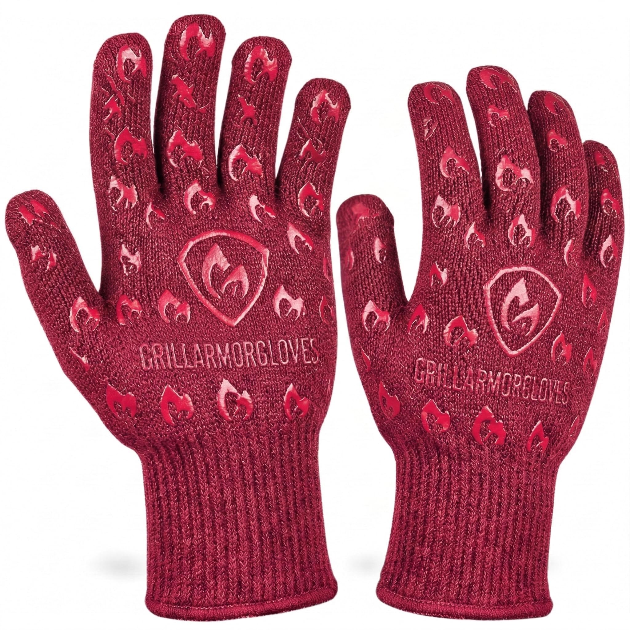 Grill Armor Oven Gloves with Fingers – 932°F Heat, Fire & Cut Resistant Mitts for BBQ, Grill, Cooking, Grilling, Baking, Smoker & Fire Pit