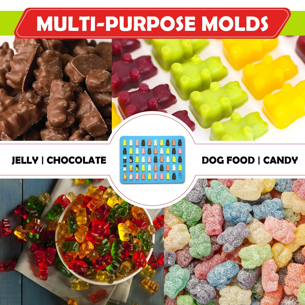 RUGVOMWM Gummy Bear Silicone Candy Molds - Set of 4 Gummy Bear Mold Trays with Dropper, Fun Making Gummy Bears with Non Stick Silicone Candy Molds, Perfect Silicone Molds for Gummy Bear Candy…