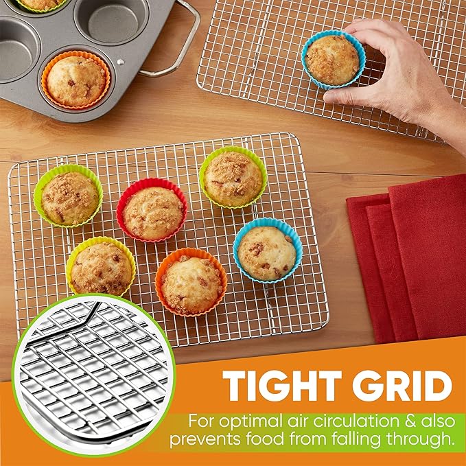 Spring Chef 8.5 x 12 Inch Stainless Steel Cooling Rack for Cooking and Baking - Oven Safe Cookie Cooling Rack - Fits Small Quarter Sheet Pan - Dishwasher Safe